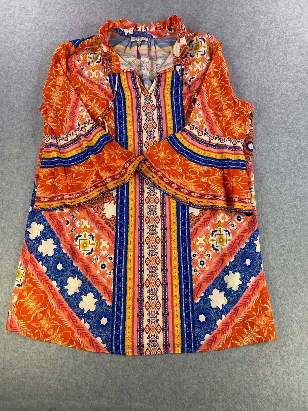 Umgee Women's Boho Floral Pattern Tunic Dress with Bell Sleeves Size S